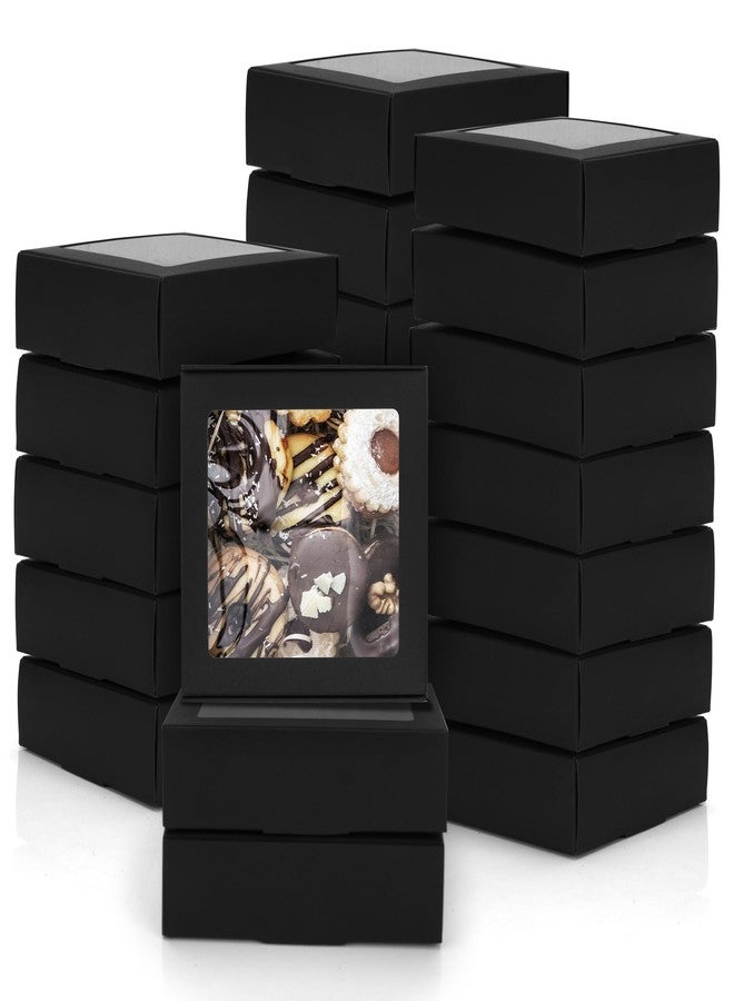 FARQAN 23 Pack Kraft Paper Boxes with Window 4.13 x 4.13 x 1.18 Inch Candy Packaging, Small Gift Boxes, Soap holder, Mini Treat Packaging for Bakery Chocolate Jewelry Display(Black) - Image 1