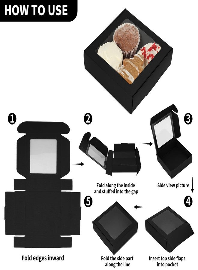 FARQAN 23 Pack Kraft Paper Boxes with Window 4.13 x 4.13 x 1.18 Inch Candy Packaging, Small Gift Boxes, Soap holder, Mini Treat Packaging for Bakery Chocolate Jewelry Display(Black) - Image 4