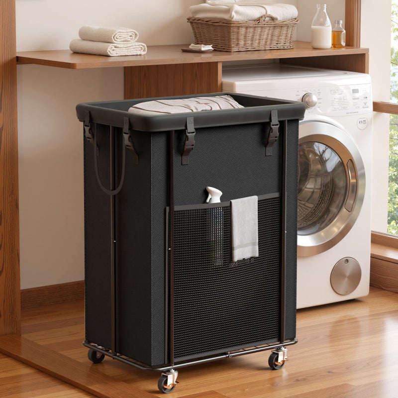 Olldide 200L Laundry Hamper with Wheels, Rolling Laundry Basket with Metal Frame and Removable Bag, Large & Tall Dirty Clothes Hampers for Bedroom Aesthetic, Laundry Room, Bathroom, Dorm-Black - Image 1