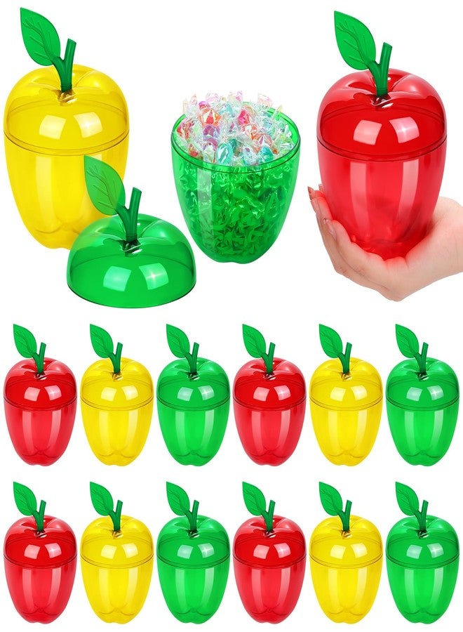 Aneco 12 Pack Apple Container Teacher Appreciation Gift Candy Box Valentine Wedding Party Toy Large Filled Plastic Bobbing Apple Candy Jars with Lids Back to School Party Supplies, Red, Green, Yellow - Image 1