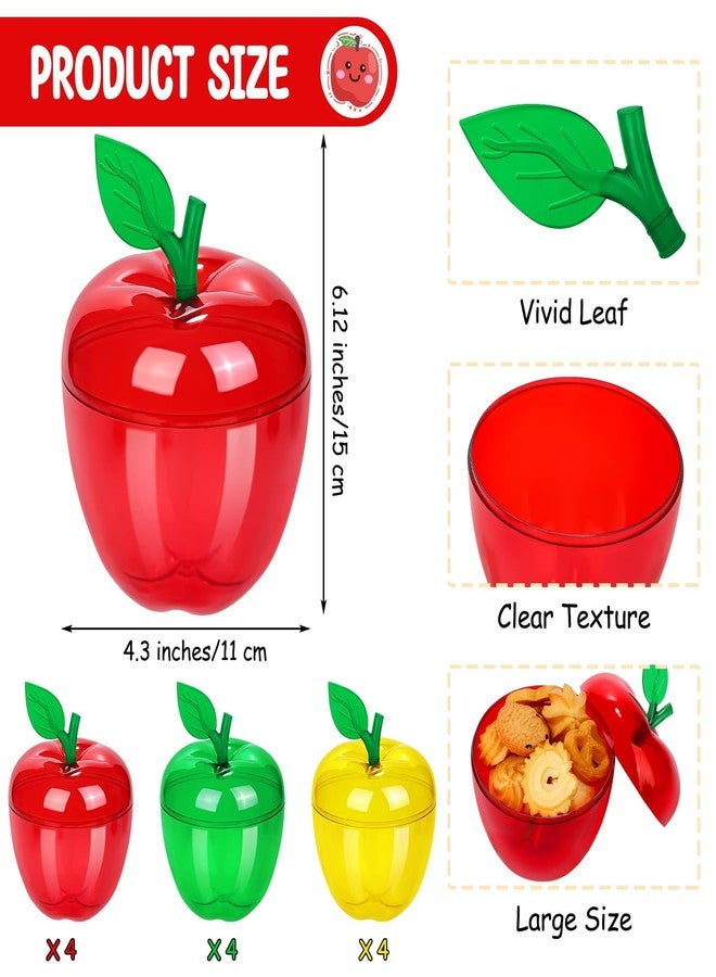 Aneco 12 Pack Apple Container Teacher Appreciation Gift Candy Box Valentine Wedding Party Toy Large Filled Plastic Bobbing Apple Candy Jars with Lids Back to School Party Supplies, Red, Green, Yellow - Image 2