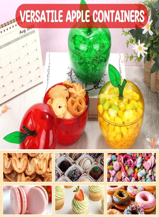 Aneco 12 Pack Apple Container Teacher Appreciation Gift Candy Box Valentine Wedding Party Toy Large Filled Plastic Bobbing Apple Candy Jars with Lids Back to School Party Supplies, Red, Green, Yellow - Image 4