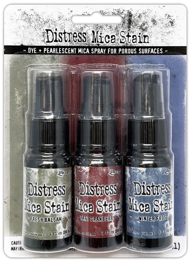 Ranger Tim Holtz-Distress Mica Stains-Holiday Set 3, Fresh Balsam, Tart Cranberry, and Winter Frost, 3 x 29.57 ml