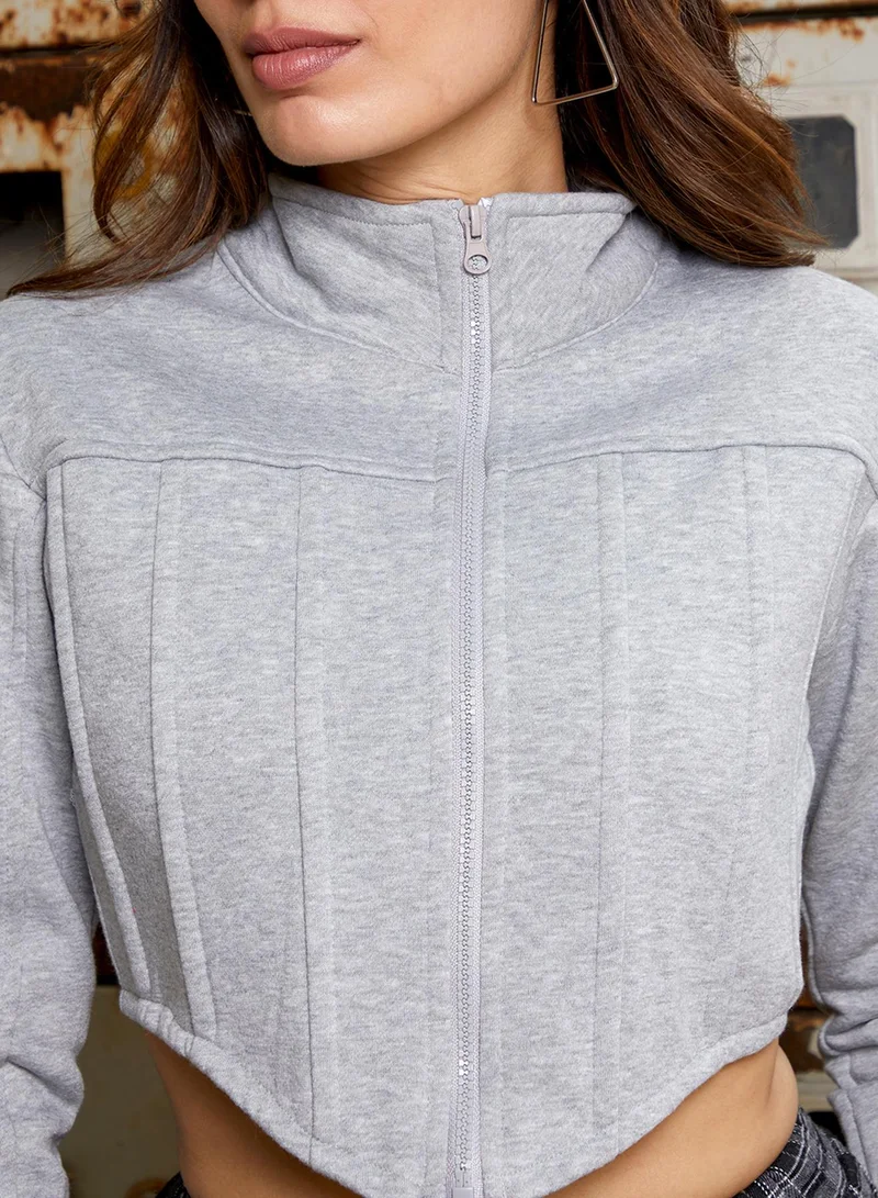 كامبوس سوترا Women's Light Grey Zip-Front Corset Hoodie