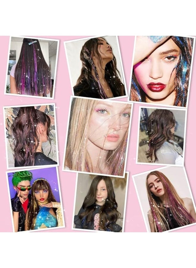 Hair Tinsel Pack of 12 Pcs Clip in Hair Tinsel 20 Inch Colorful Glitter Tinsel Hair Extensions Tinsel Fairy Hair Party Dazzle Hair Accessories Strands Kit for Women Girls Kids(12Pcs,Multicolor) - Image 2