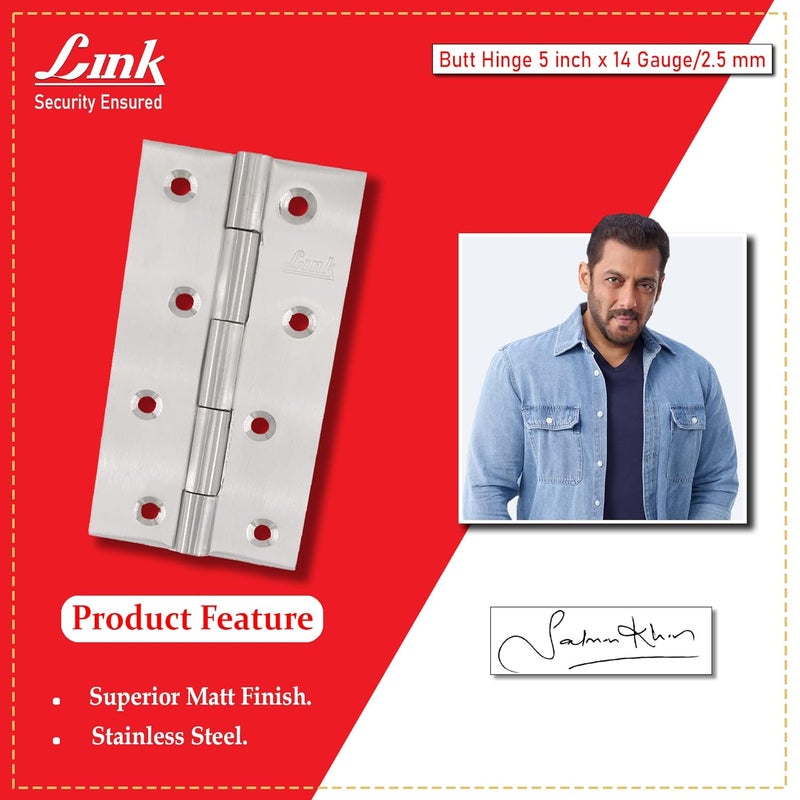 Link مفصلة خلفية 5 إنش | 14 قياس (2.5 مم) فولاذ ثقيل | مفصلات حركة بطيئة للأبواب والخزائن والبوابات | تشطيب مقاوم للصدأ - Image 2