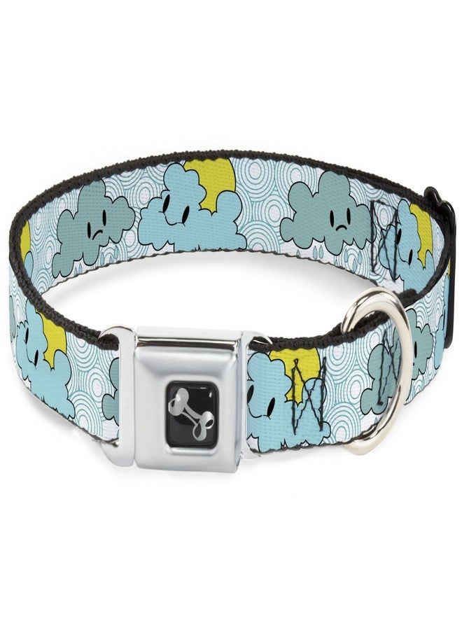 Buckle Down Dog Collar Seatbelt Buckle Cloudy Skies Rain Clouds White Blues 13 to 18 Inches 1.5 Inch Wide - Image 1