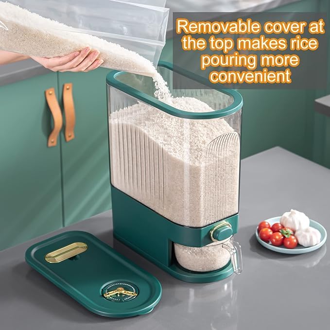 RELEMTRA Rice Bucket With Measuring Cup Airtight Rice Dispenser Large Capacity Cereal Storage Container For Kitchen Organization Ideal For Rice Soybeans Corn Oatmeal - Image 2