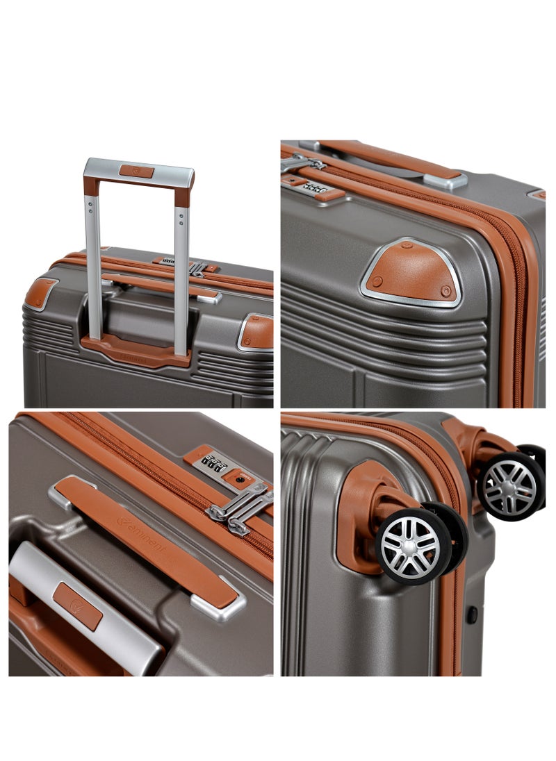 eminent Hard Case Travel Bag Medium Luggage Trolley Polycarbonate Lightweight Suitcase 4 Quiet Double Spinner Wheels With Tsa Lock KK10 Gold Grey  - Image 4