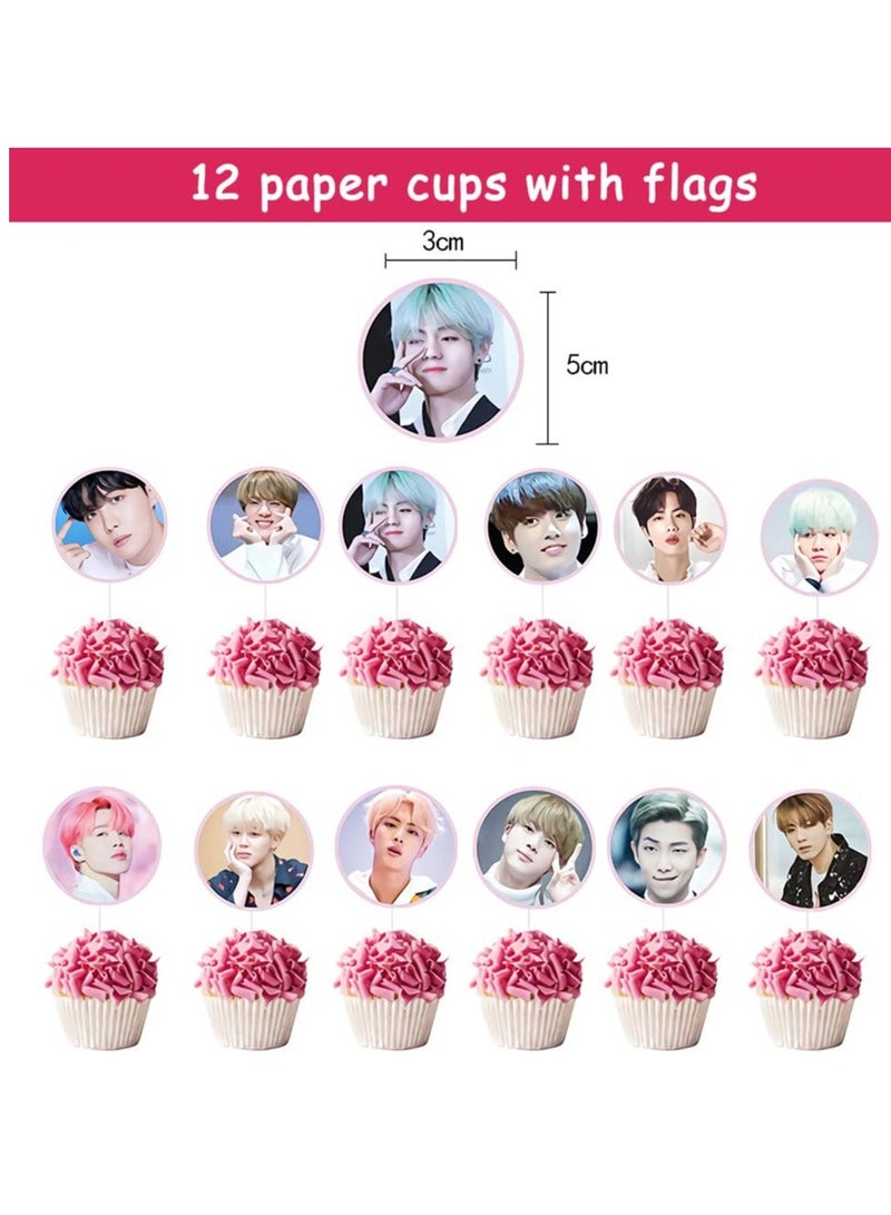 NIBEMINENT BTS Party Supplies 34PCS Bangtan Boys Balloons Theme Cake Decorations for Bulletproof Youth Decoration Birthday Weddings Anniversaries Celebrations - Image 2