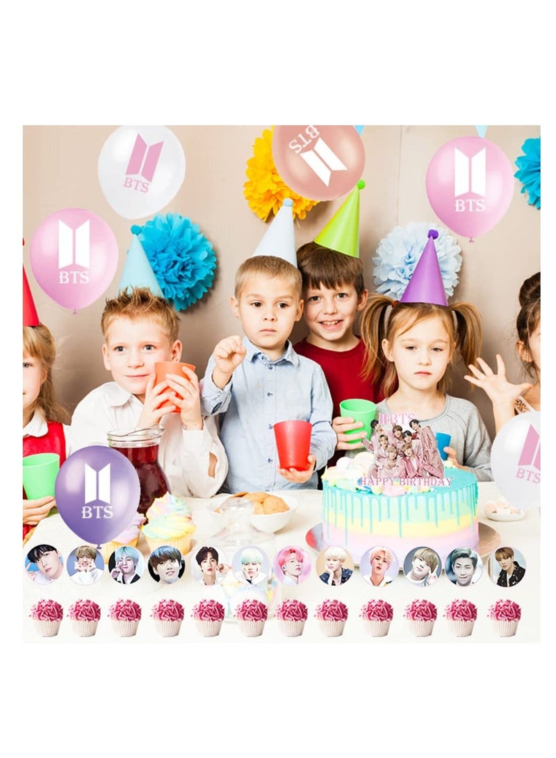 NIBEMINENT BTS Party Supplies 34PCS Bangtan Boys Balloons Theme Cake Decorations for Bulletproof Youth Decoration Birthday Weddings Anniversaries Celebrations - Image 5
