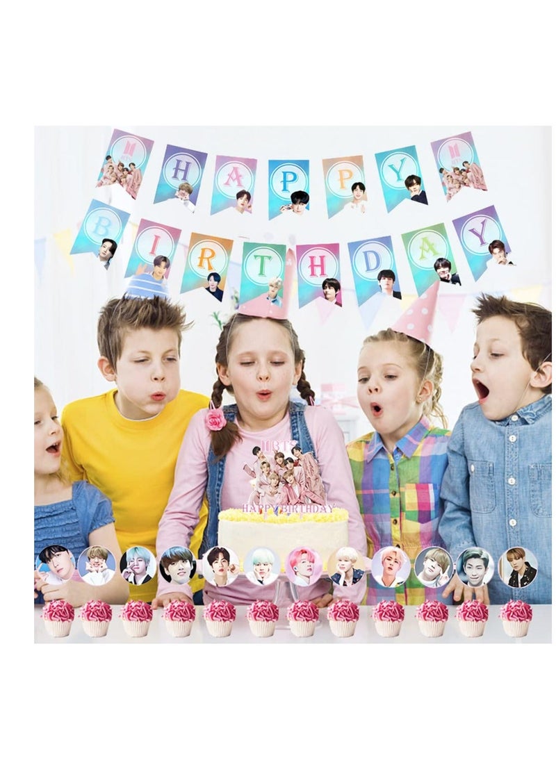 NIBEMINENT BTS Party Supplies 34PCS Bangtan Boys Balloons Theme Cake Decorations for Bulletproof Youth Decoration Birthday Weddings Anniversaries Celebrations - Image 4
