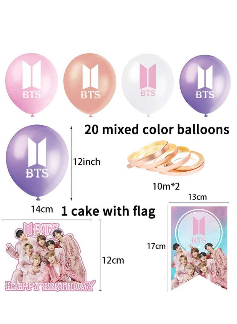 NIBEMINENT BTS Party Supplies 34PCS Bangtan Boys Balloons Theme Cake Decorations for Bulletproof Youth Decoration Birthday Weddings Anniversaries Celebrations - Image 3