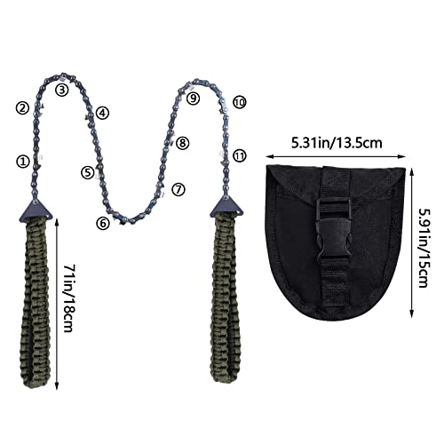 Sucrain Pocket Chainsaw with Paracord Handle, Folding Chain Hand Saw, Emergency Outdoor Survival Gear for Camping, Hunting, Hiking, Cutting Wood & Tree (Army Green, 11 Teeth, 24'' Long) - Image 4