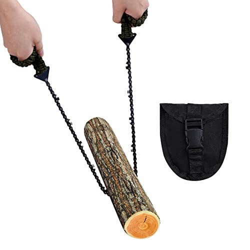 Sucrain Pocket Chainsaw with Paracord Handle, Folding Chain Hand Saw, Emergency Outdoor Survival Gear for Camping, Hunting, Hiking, Cutting Wood & Tree (Army Green, 11 Teeth, 24'' Long) - Image 2