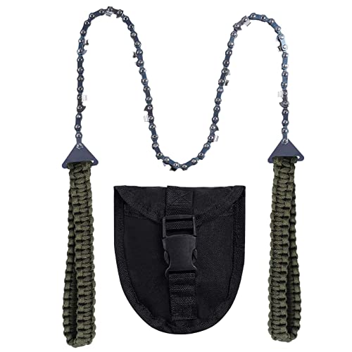 Sucrain Pocket Chainsaw with Paracord Handle, Folding Chain Hand Saw, Emergency Outdoor Survival Gear for Camping, Hunting, Hiking, Cutting Wood & Tree (Army Green, 11 Teeth, 24'' Long) - Image 1