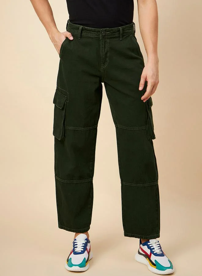 HIGH STAR HIGH STAR Mid Rise Plain Cargo Jeans
