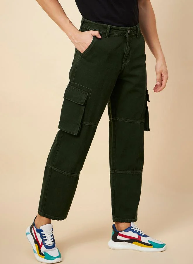HIGH STAR HIGH STAR Mid Rise Plain Cargo Jeans