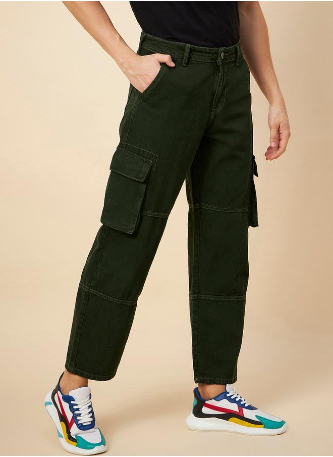 HIGH STAR - Mid Rise Plain Cargo Jeans by Styli - Image 1