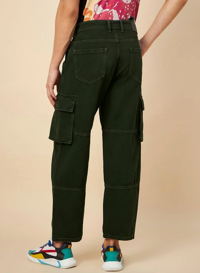 HIGH STAR HIGH STAR Mid Rise Plain Cargo Jeans