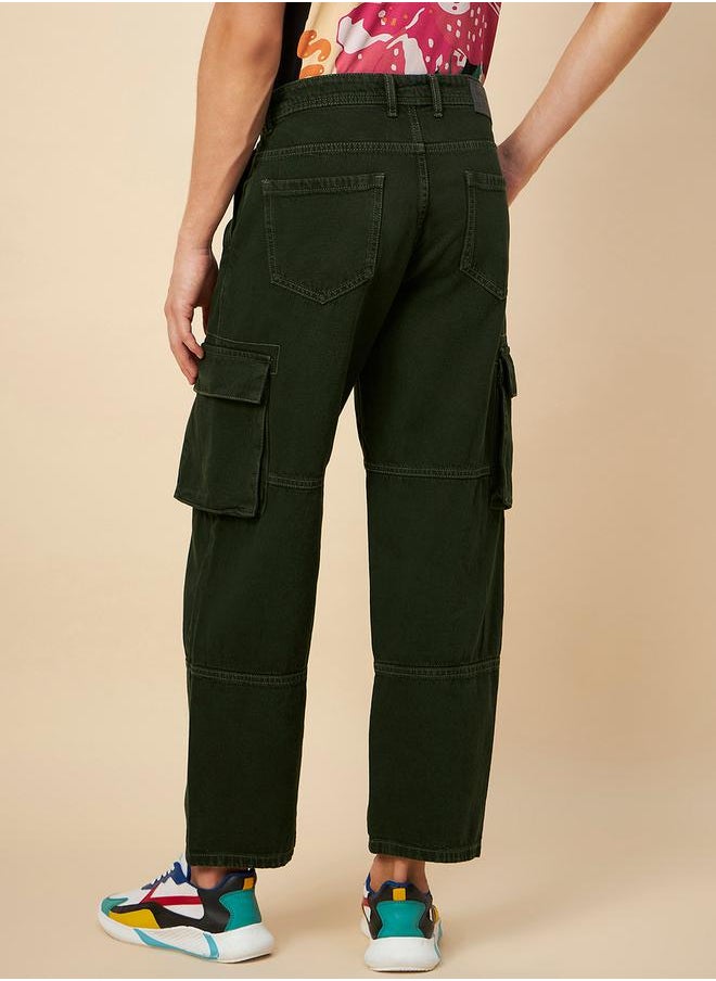 HIGH STAR - Mid Rise Plain Cargo Jeans by Styli - Image 1