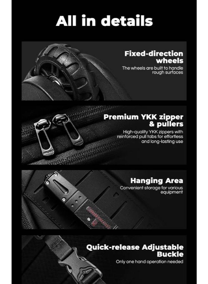 BANGE MultiFunctional Ergonomic 50L Large Capacity 2-in-1 Wheeled Backpack Trolley for Travel - Image 3