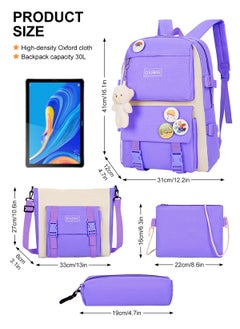 URbazaar School Bag for Girls 4Pcs Kawaii Cute Backpack Set with Pendant Lunch Bag, Pencil Case, Handbag for Teen Girls School Backpack  - Image 2