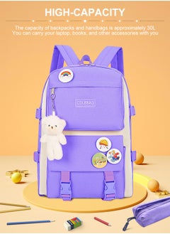 URbazaar School Bag for Girls 4Pcs Kawaii Cute Backpack Set with Pendant Lunch Bag, Pencil Case, Handbag for Teen Girls School Backpack  - Image 3