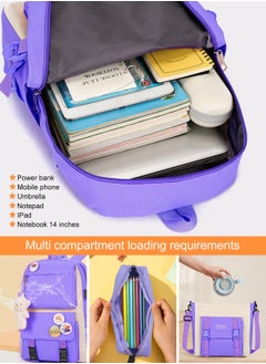 URbazaar School Bag for Girls 4Pcs Kawaii Cute Backpack Set with Pendant Lunch Bag, Pencil Case, Handbag for Teen Girls School Backpack  - Image 4