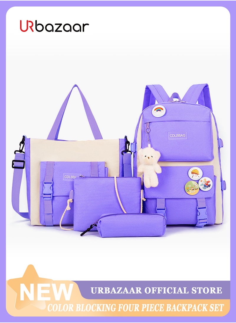 URbazaar School Bag for Girls 4Pcs Kawaii Cute Backpack Set with Pendant Lunch Bag, Pencil Case, Handbag for Teen Girls School Backpack  - Image 1