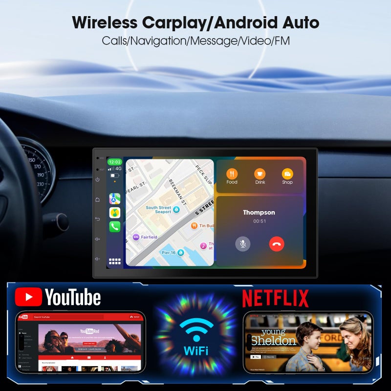 Haudio Wireless CarPlay Screen for Car & Android Auto Head Unit - Touchscreen 7 Inch Double Din Car Stereo with Backup Camera for All Cars (2+64GB) - Image 5