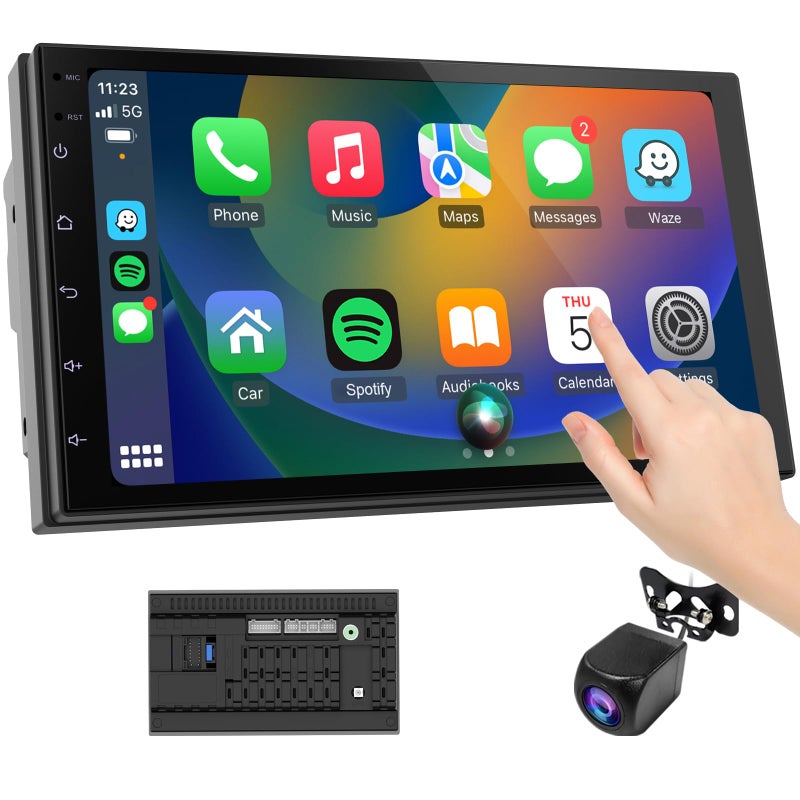 Haudio Wireless CarPlay Screen for Car & Android Auto Head Unit - Touchscreen 7 Inch Double Din Car Stereo with Backup Camera for All Cars (2+64GB) - Image 1