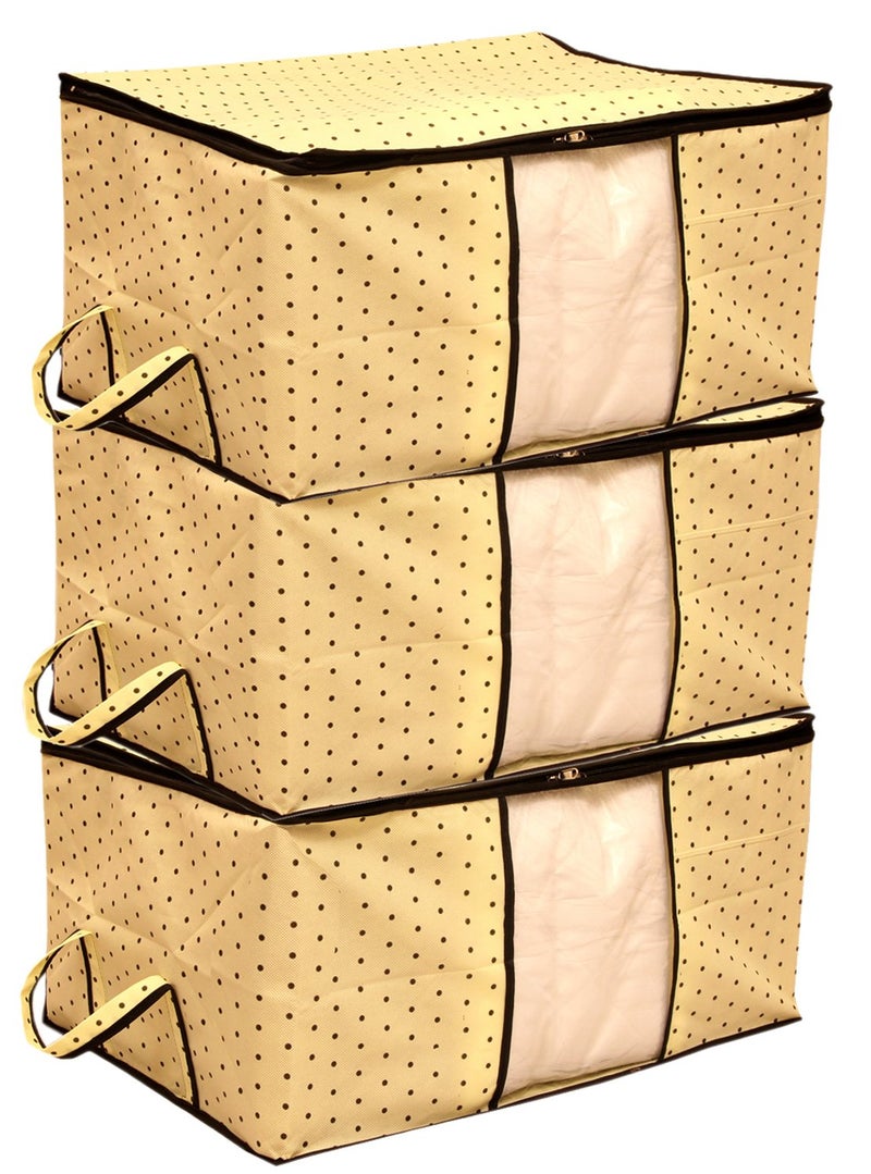 Kuber Industries 3 Piece Rectangular Non Woven Underbed Storage Organiser Set Extra Large Cream CTSN060 - Image 1