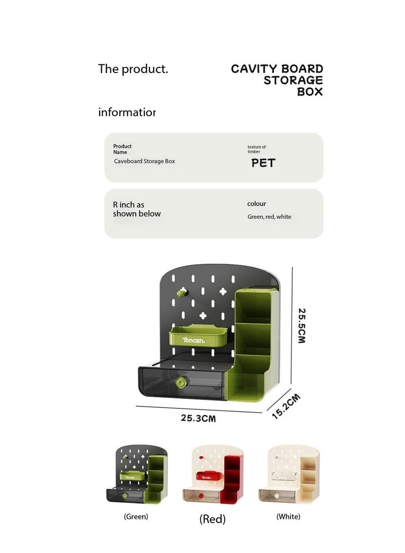 CityRiya-Long Trendy Multifunctional Desktop Organizer,Pegboard Hanging Design and Open Shelves  Drawers,Pen Holder, Makeup Cosmetics & Stationery Storage,Perfect for Bedroom Desks, Vanity Tables & Study Spaces | Space-Saving Solution for Dorms & Small Rooms（White） - Image 2