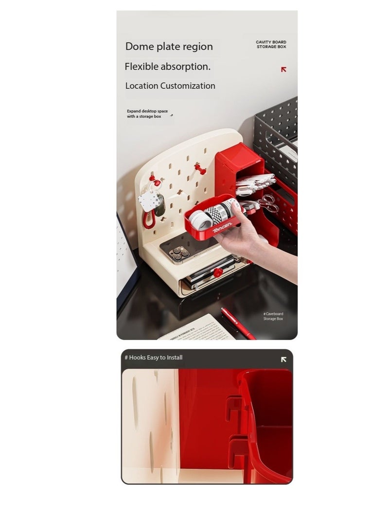 CityRiya-Long Trendy Multifunctional Desktop Organizer,Pegboard Hanging Design and Open Shelves  Drawers,Pen Holder, Makeup Cosmetics & Stationery Storage,Perfect for Bedroom Desks, Vanity Tables & Study Spaces | Space-Saving Solution for Dorms & Small Rooms（White） - Image 3