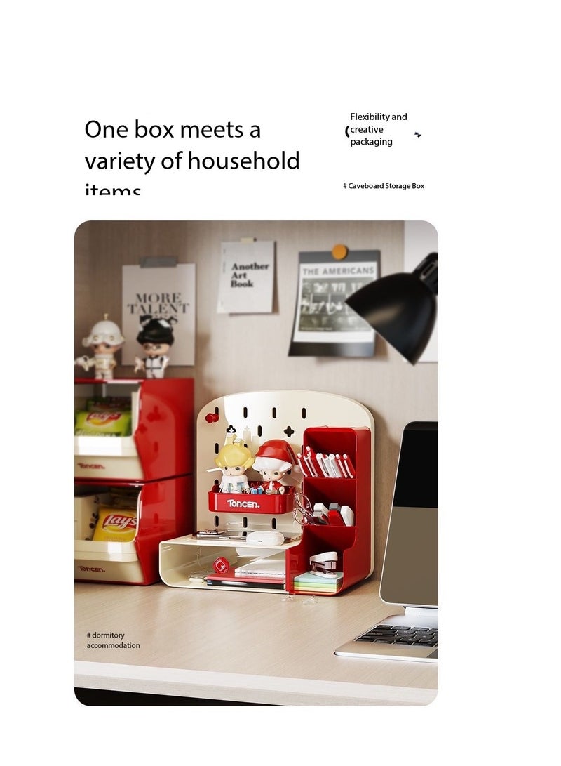 CityRiya-Long Trendy Multifunctional Desktop Organizer,Pegboard Hanging Design and Open Shelves  Drawers,Pen Holder, Makeup Cosmetics & Stationery Storage,Perfect for Bedroom Desks, Vanity Tables & Study Spaces | Space-Saving Solution for Dorms & Small Rooms（White） - Image 4