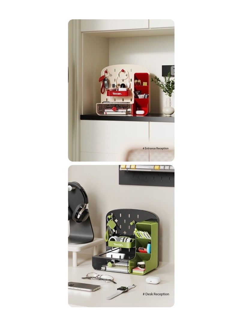 CityRiya-Long Trendy Multifunctional Desktop Organizer,Pegboard Hanging Design and Open Shelves  Drawers,Pen Holder, Makeup Cosmetics & Stationery Storage,Perfect for Bedroom Desks, Vanity Tables & Study Spaces | Space-Saving Solution for Dorms & Small Rooms（White） - Image 5