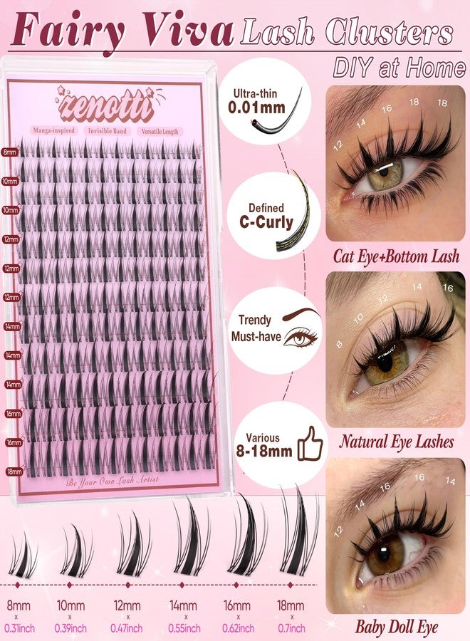 zenotti Fairy Lash Clusters Manga Eyelash Clusters Natural Wispy Cluster Eyelash Extensions with Invisible Band Viva Spiky Individual Lashes DIY Salon Look Lash Extension at Home by zenotti (144pcs 8-18mm) - Image 2