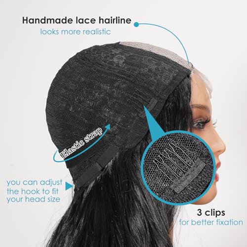 SHINLEA Black Wig for Women, 26 Inch Long Wavy Lace Hairline Middle Part Natural Looking Synthetic Heat Resistant Fiber Wigs for Daily, Party, Halloween and Cosplay, Black - Image 3