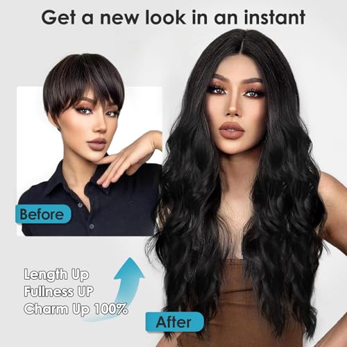 SHINLEA Black Wig for Women, 26 Inch Long Wavy Lace Hairline Middle Part Natural Looking Synthetic Heat Resistant Fiber Wigs for Daily, Party, Halloween and Cosplay, Black - Image 5