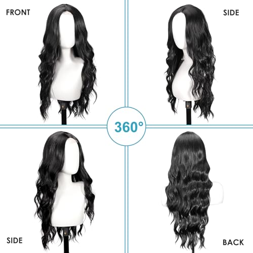 SHINLEA Black Wig for Women, 26 Inch Long Wavy Lace Hairline Middle Part Natural Looking Synthetic Heat Resistant Fiber Wigs for Daily, Party, Halloween and Cosplay, Black - Image 2