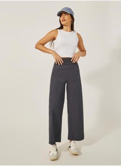 Mid Rise Wide Leg Broad Waistband Pants
