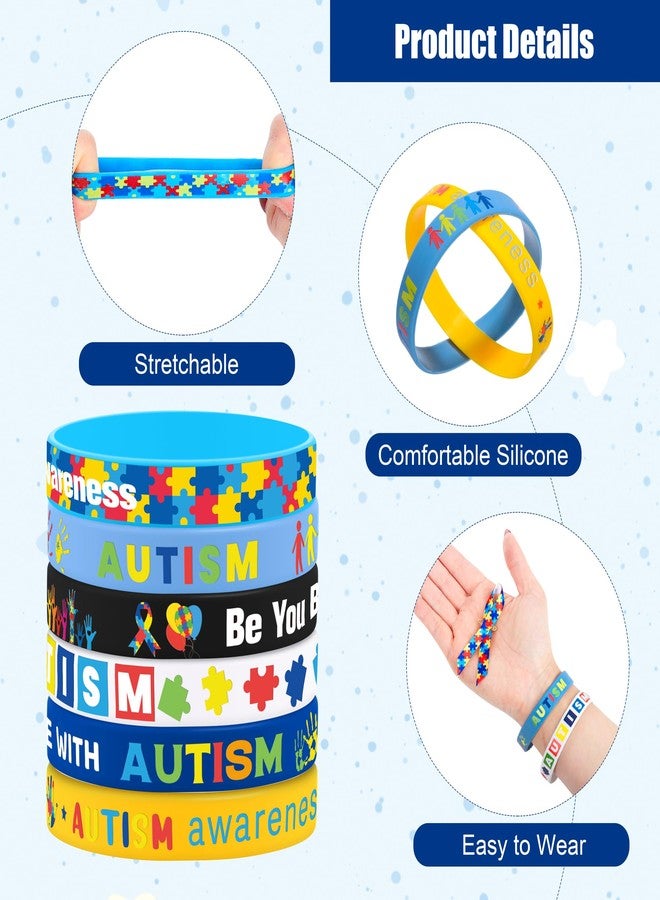 Aodaer 240 PCS Autism Awareness Event Supplies Bulk Pack Motivational Colorful Silicone Wristbands and Puzzle Pieces Ribbon Pins for Party Favor Gift Supplies - Image 3
