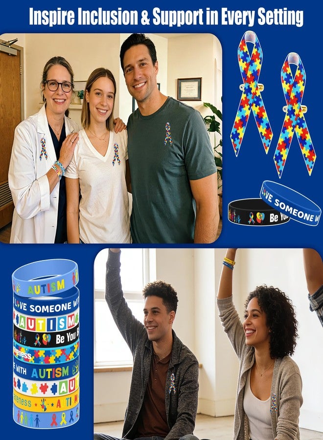 Aodaer 240 PCS Autism Awareness Event Supplies Bulk Pack Motivational Colorful Silicone Wristbands and Puzzle Pieces Ribbon Pins for Party Favor Gift Supplies - Image 5