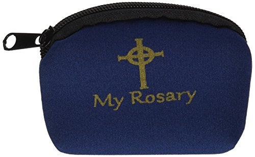 Autom Catholic Gift Blue My Rosary Zippered Pouch Case with Stamped Gold Celtic Cross Design - Image 1