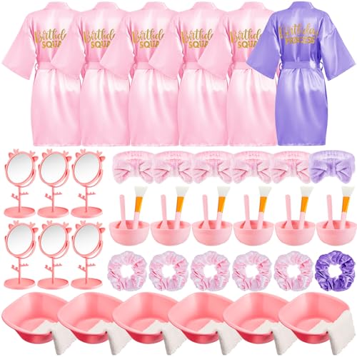 JenPen 6 Set Spa Party Favors Robes and Accessories Kit Supplies for Spa Sleepover Slumber Party Wedding BirthdayPinkLight PurpleSize 12 - Image 1