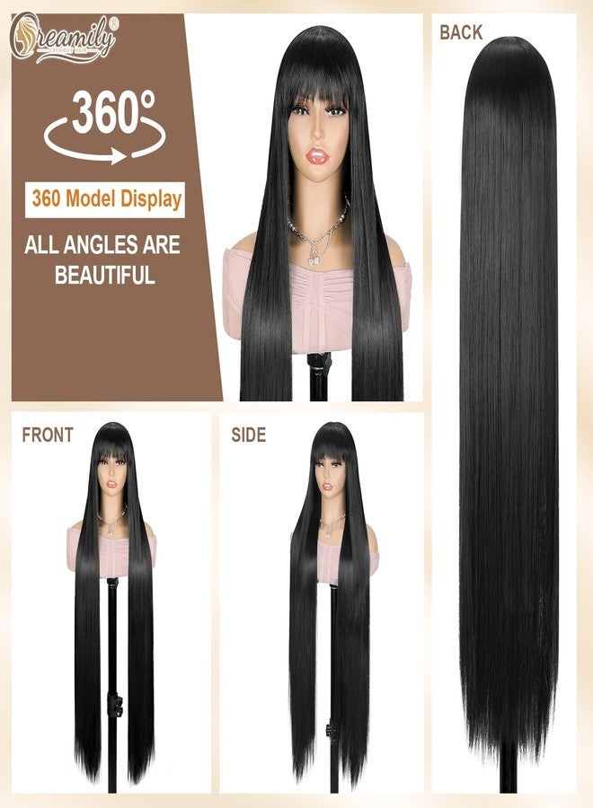 Creamily 40" Long Black Straight Full Head Wigs with Bang for Women | Heat-Resistant Synthetic Hair Wigs for Women with Natural Shine | Extra-Length Hair Wig for Women Ideal for Indian Festivals/Weddings/Daily Use (Black, 40 inch) - Image 3