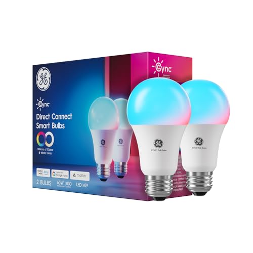 Cync GE A19 LED Smart Light Bulbs, Room Decor Aesthetic Bluetooth and WiFi Color Changing Lights, LED Indoor Light Bulb, Compatible with Alexa and Google (2 Pack) - Image 1