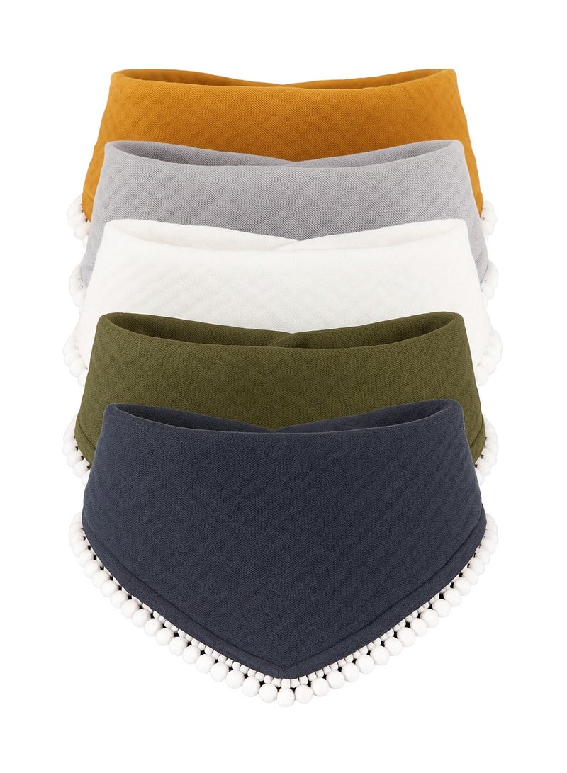 Muslin Baby Bibs 5-Pack – Super Soft Bandana Drool Bibs for Boys & Girls, Absorbent & Adjustable Teething Bib Set, Breathable Muslin Cotton, Unisex Neutral Colors C - Image 1