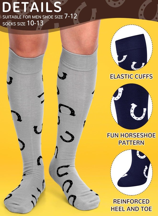 جوارب رجالية مرحة من تشاري، 5 أزواج، بتصميم حذاء رعاة البقر، جوارب طويلة تصل إلى الركبة بنقشة حدوة حصان، هدية غربية رائعة لمحبي الخيول. - Image 3